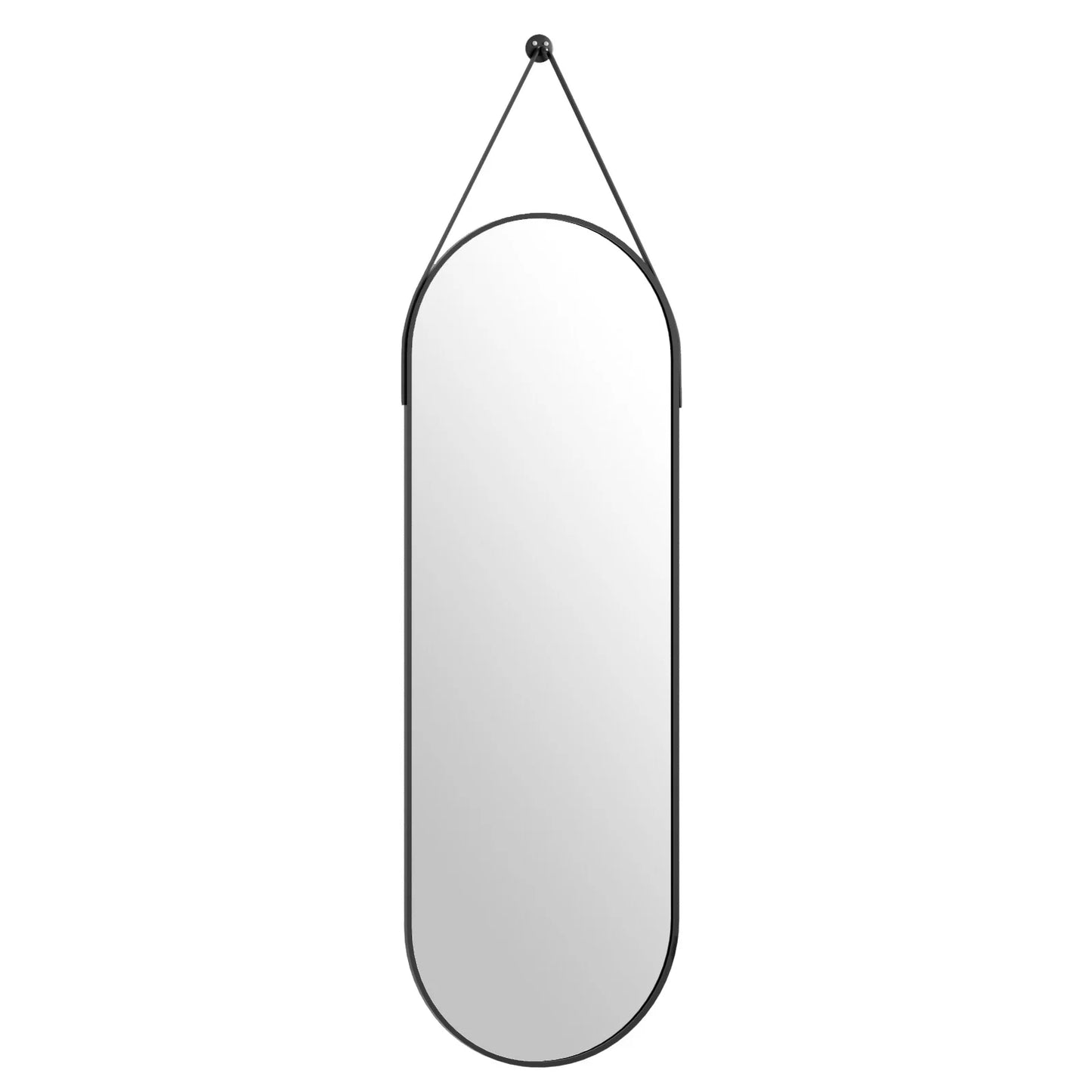 48" X 16" Full Length Mirror Oval Hanging Wall Mirror with Leather Strap,Black