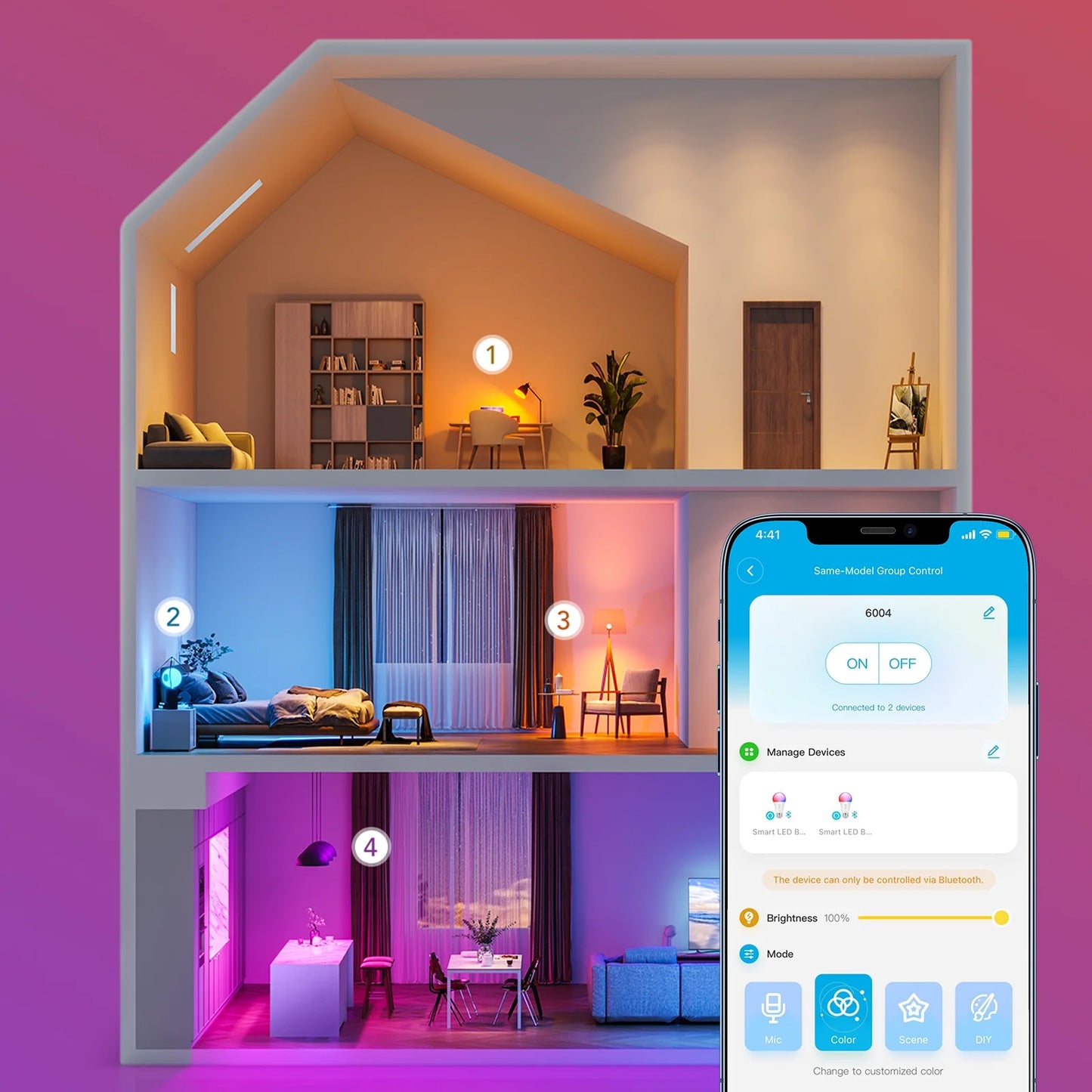 Smart LED Bulbs A19 800LM, 9W RGBWW Color-Changing Light Bulbs, E26 Base, 2-Pack, Wifi + Bluetooth
