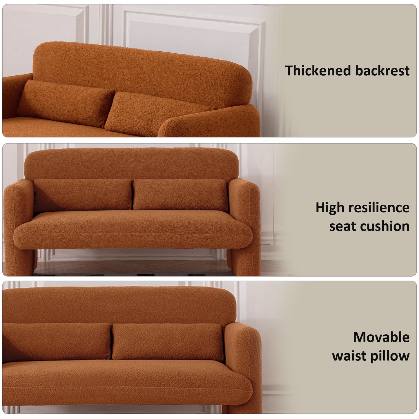 Brown Sherpa Teddy Fabric Loveseat Sofa, Ergonomic Design, Comfortable Seating, Durable Wood Frame