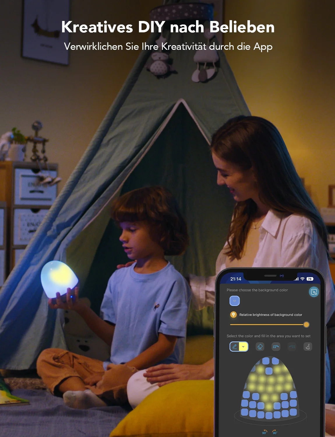 RGBIC Smart Night Light, Color-Changing LED, Wifi + Bluetooth Control, Adjustable Brightness, Bedside Lamp, Voice & App Control