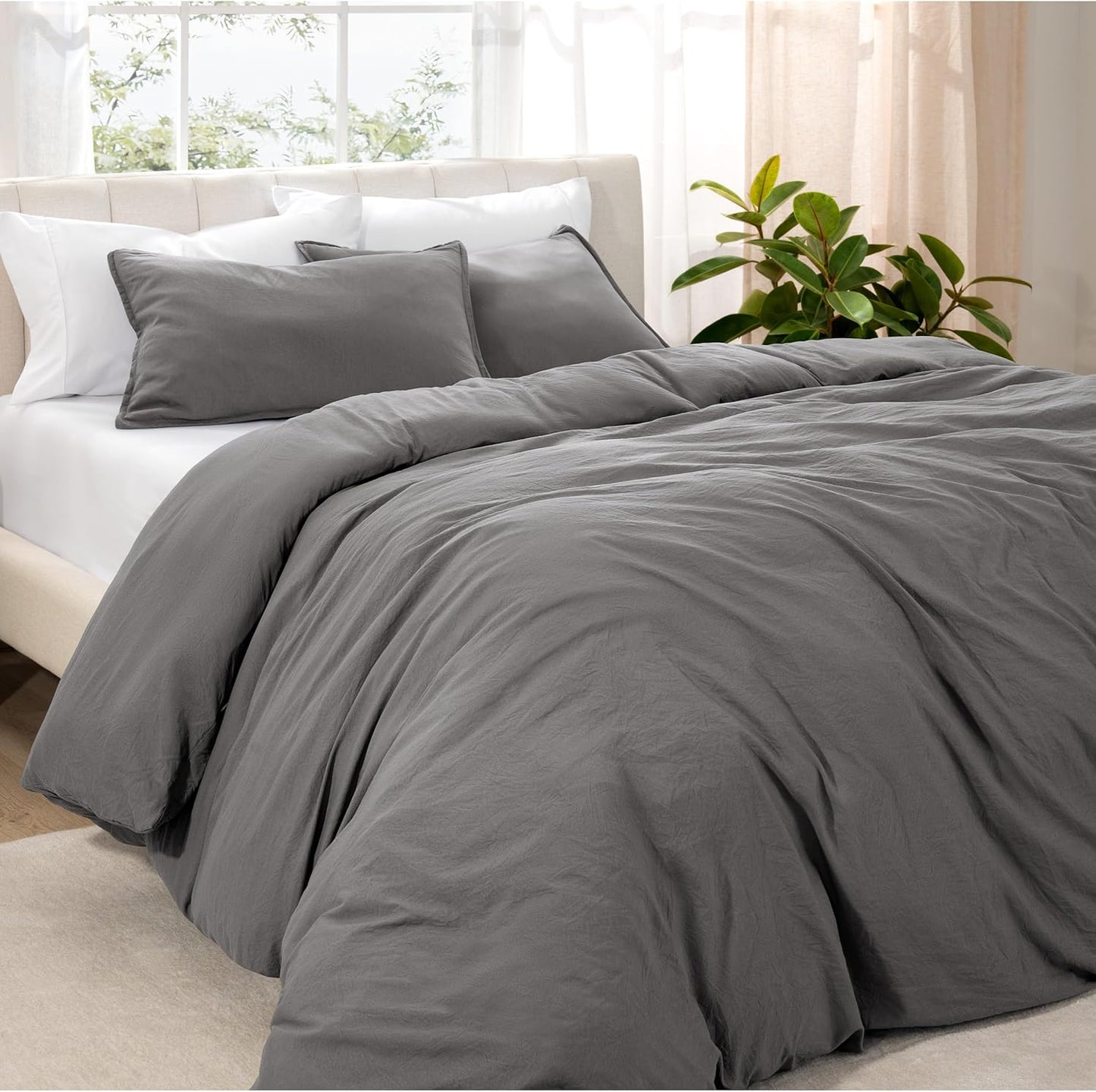 Microfiber Duvet Cover Set - Ultra Soft Washed Microfiber - Oversized Queen Size - Linen-Like Look - Easy Care - Breathable Fabric - Our Softest Duvet Cover Set (Oversized Queen, Grey)