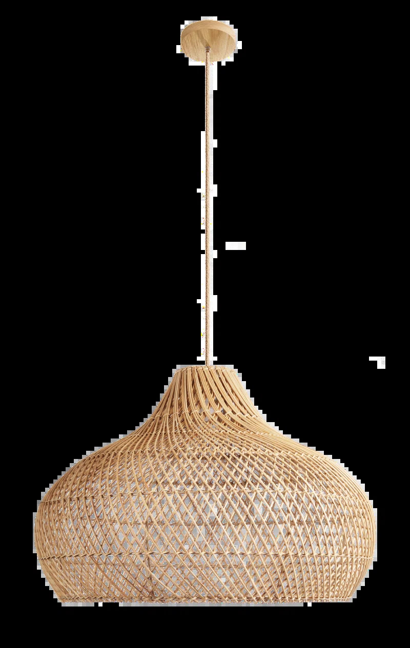 Anjanie 1 - Light Natural Lampshade Pendant – Handwoven Rattan Plug-In or Hardwired Light Fixture for Dining Room, Kitchen, or Bedroom in Japandi Boho Style
