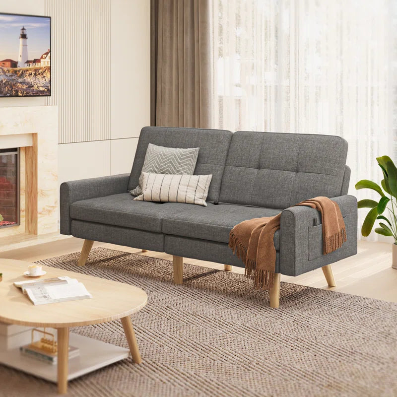 Nazeer 70.9" Futon Loveseat Sofa, Reclining Linen Sofa Bed