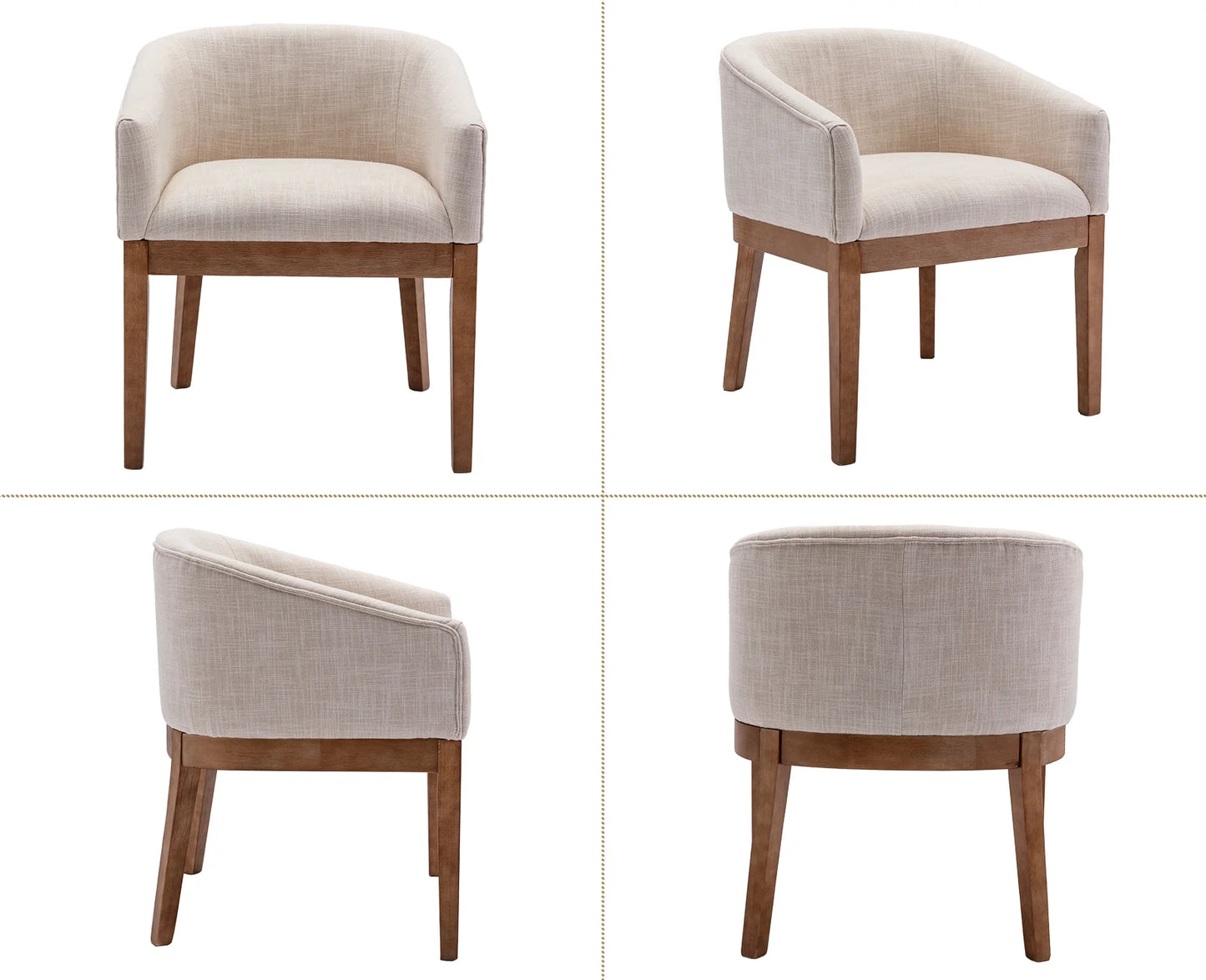 Modern Upholstered Dining Chairs Set of 2, Farmhouse Linen Kitchen & Dining Room Chairs with Armrests, 18" W Wooden Barrel Accent Chair Armchair for Dining Room Living Room Bedroom, Beige