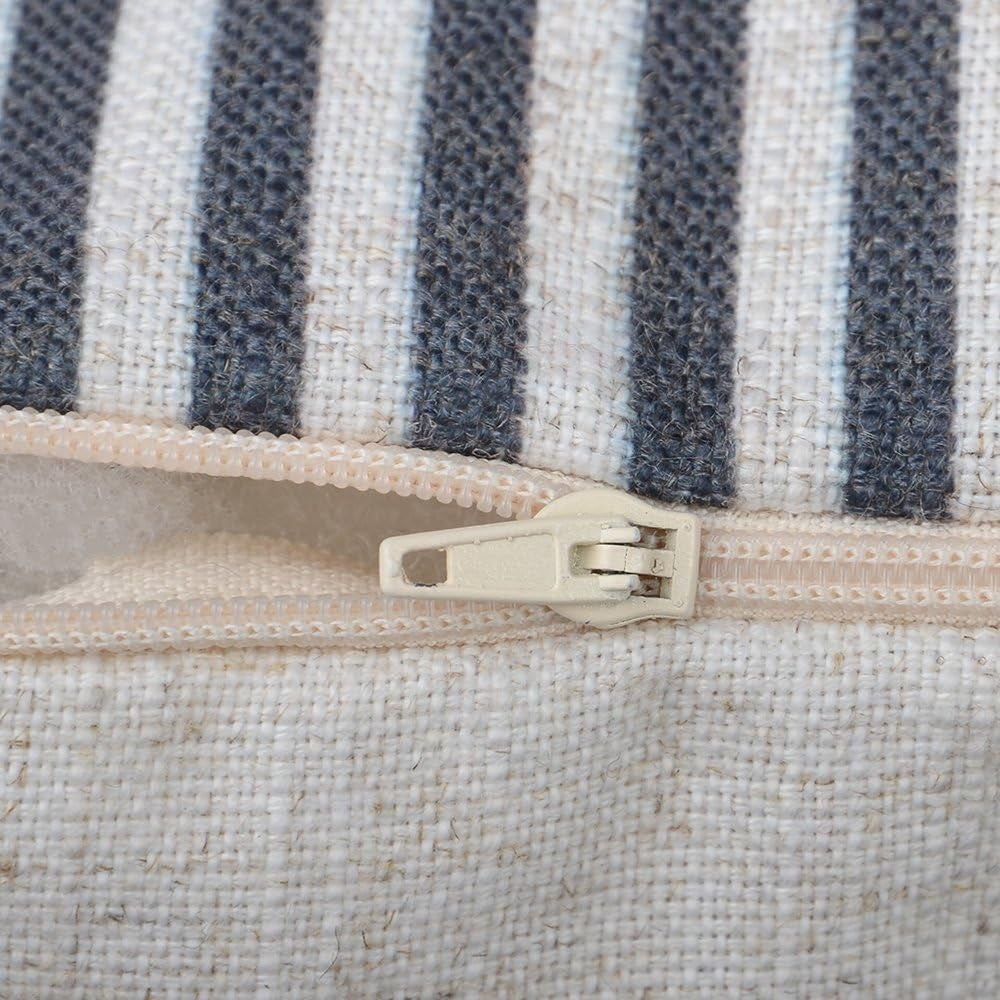 Buttons Decorative Throw Pillow Cover Stripes Pillow Case Farmhouse Cushion Cover for Sofa Couch Bed 16 X 20 Inches Grey