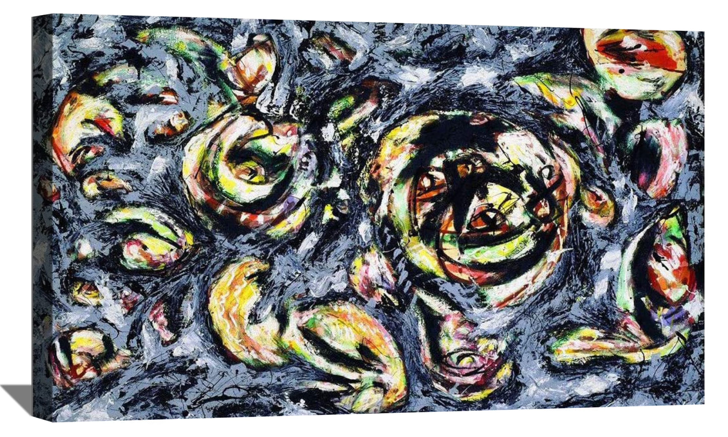 Jackson Pollock Painting Abstract Wall Art Ocean Grayness Framed Canvas Art for Bedroom Livingroom Office
