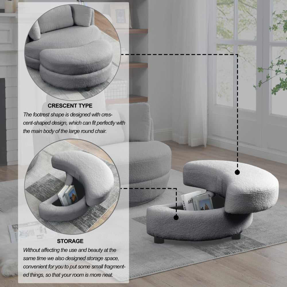 Modern Fabric Solid Print Swivel Accent Chair with 4 Pillows, Grey Teddy