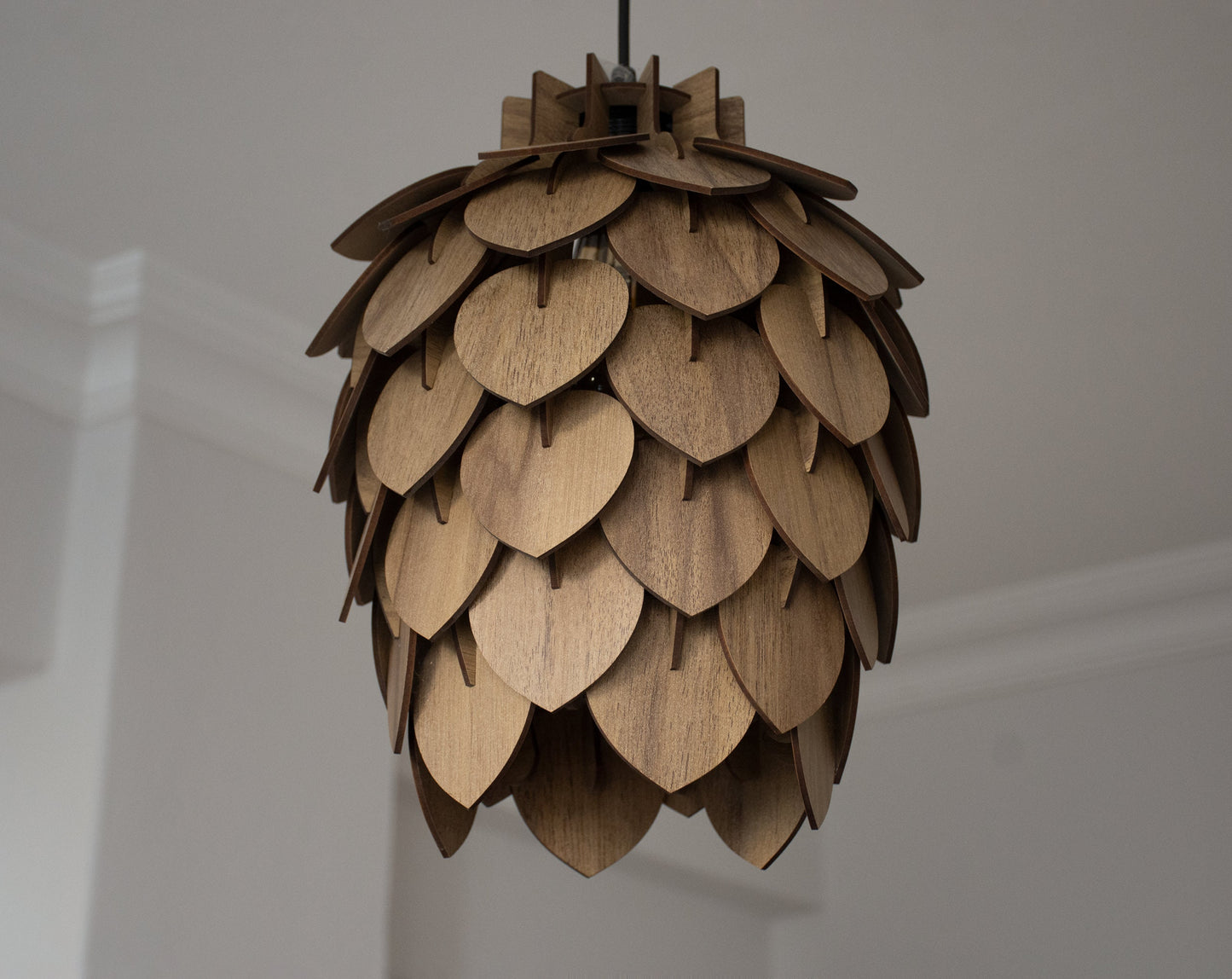 Wooden Pine Cone Chandelier Lamp - Wooden Pendant Light - Wood Bedroom Lampshade - Modern Dining Room Lamp - Artichoke Shape Light