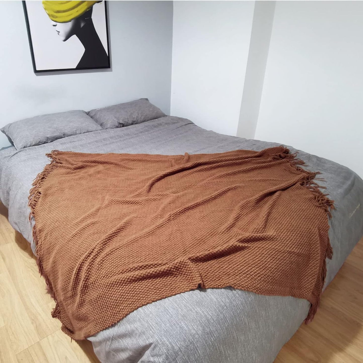 Knitted Throw Blanket with Tassels Bubble Textured Lightweight Throws for Couch Cover Home Decor (Caramel, 60X80)