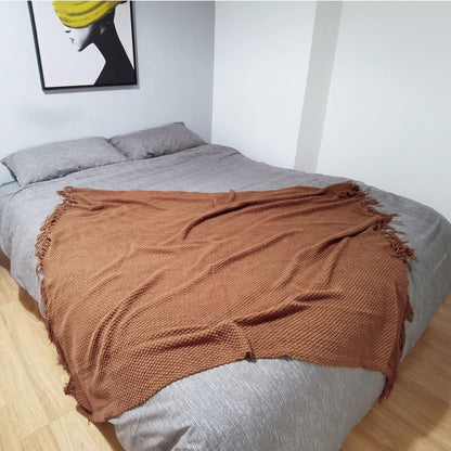 Knitted Throw Blanket with Tassels Bubble Textured Lightweight Throws for Couch Cover Home Decor (Caramel, 60X80)