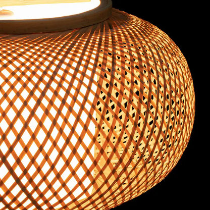 15.7 In. 1-Light Vintage Bamboo Rattan Lantern Pendant Light with Hand-Woven Bamboo Shade