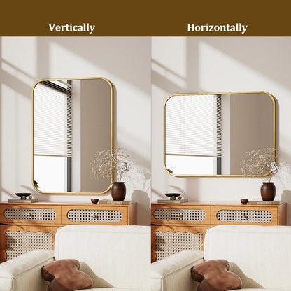 38"X26" Rectangular Bathroom Mirror Round-Edged Wall Mounted Mirror with Aluminum Alloy Frame, Gold