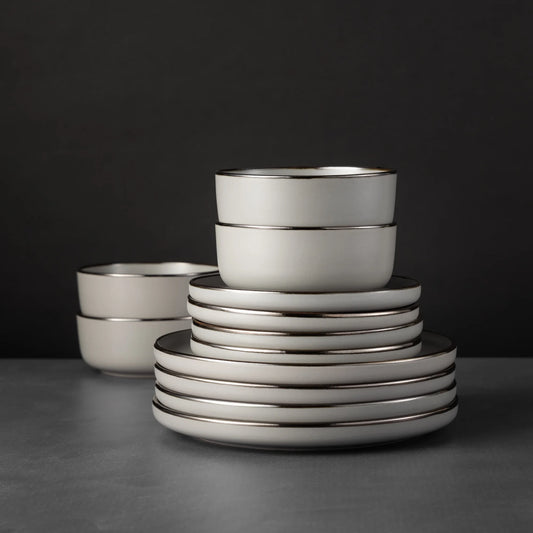 Ava 12-Piece Ceramic Dinnerware Set Gray