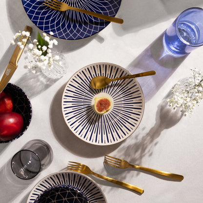 Blue and White Calypso 12-Piece Ceramic Dinnerware Set