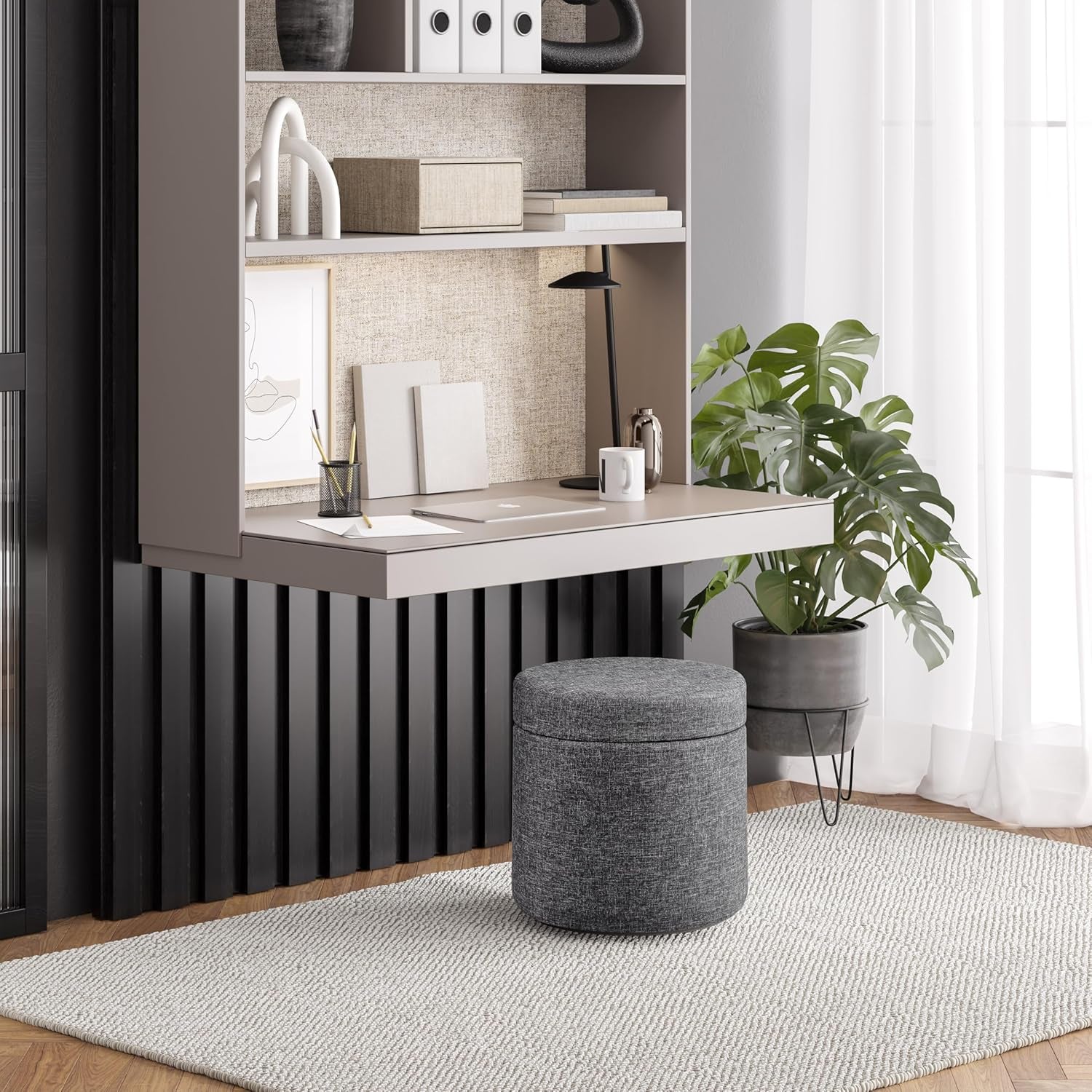 Cushioned Fabric Ottoman Hidden Storage Chest Footrest Chair, Padded Seat for Bedroom, Dorm, Loft, Living Room, Entryway, Hallway, Modern Gray, 15.6" Wobble