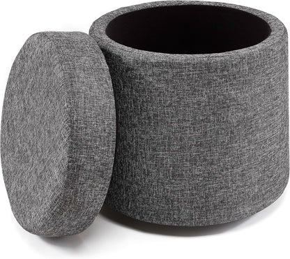 Cushioned Fabric Ottoman Hidden Storage Chest Footrest Chair, Padded Seat for Bedroom, Dorm, Loft, Living Room, Entryway, Hallway, Modern Gray, 15.6" Wobble