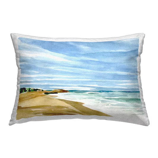 Modern Beach Landscape Blue Rectangular Outdoor Throw Pillow