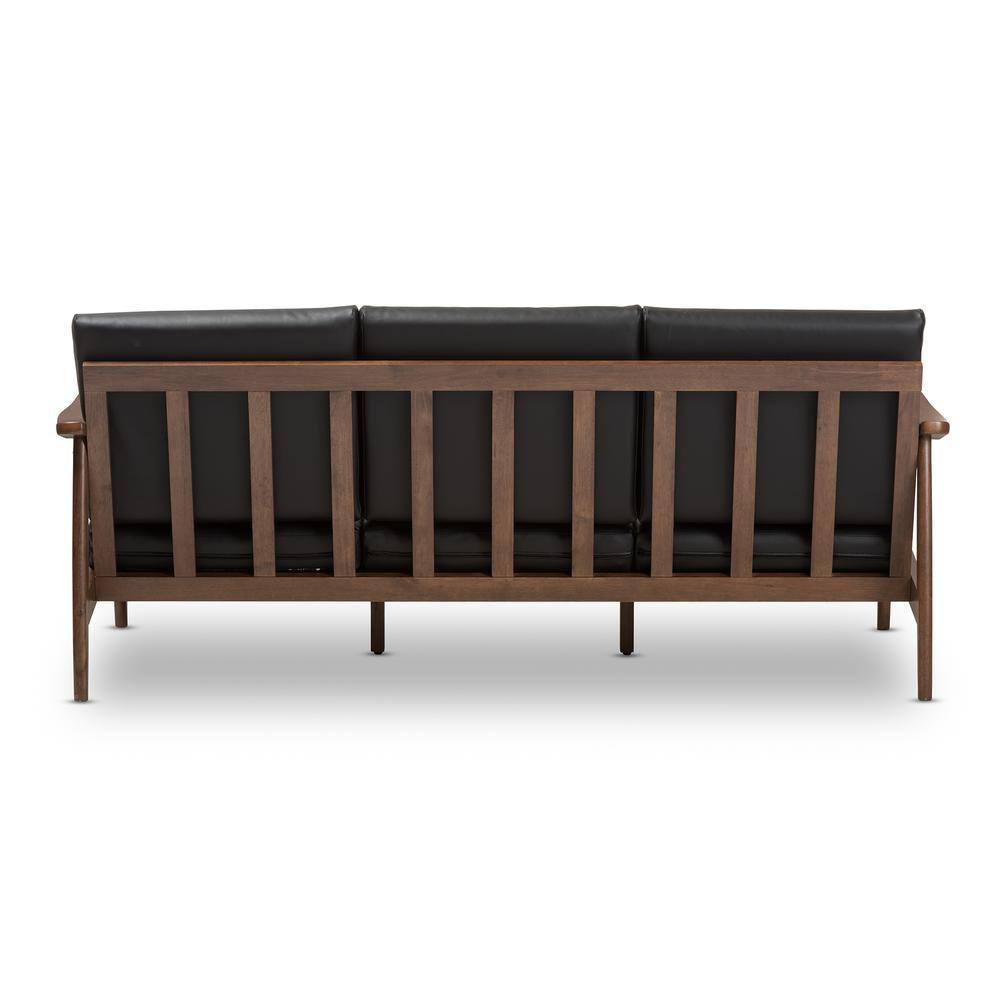 Venza 72.1 In. Black/Brown Faux Leather 4-Seater Bridgewater Sofa with Wood Frame