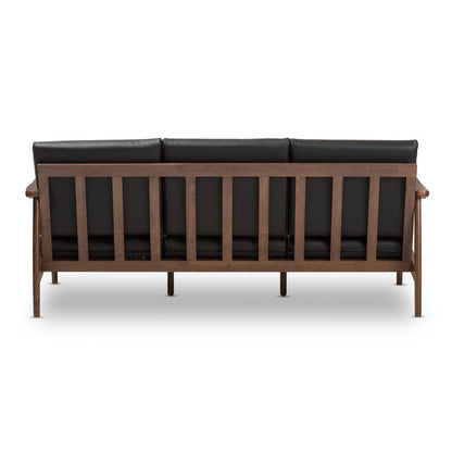 Venza 72.1 In. Black/Brown Faux Leather 4-Seater Bridgewater Sofa with Wood Frame