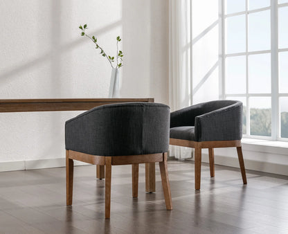 Modern Upholstered Dining Chairs Set of 6, Farmhouse Linen Kitchen & Dining Room Chairs with Armrests, 18" W Wooden Barrel Accent Chair Armchair for Dining Room Living Room Bedroom, Charcoal