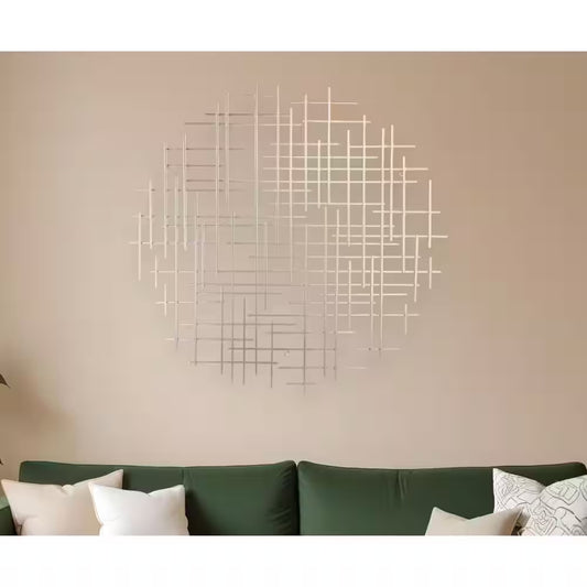 38 In. X 36.75 In. Silver Silver Metal Abstract Lines round Hanging Dimensional Wall Art 1-Piece