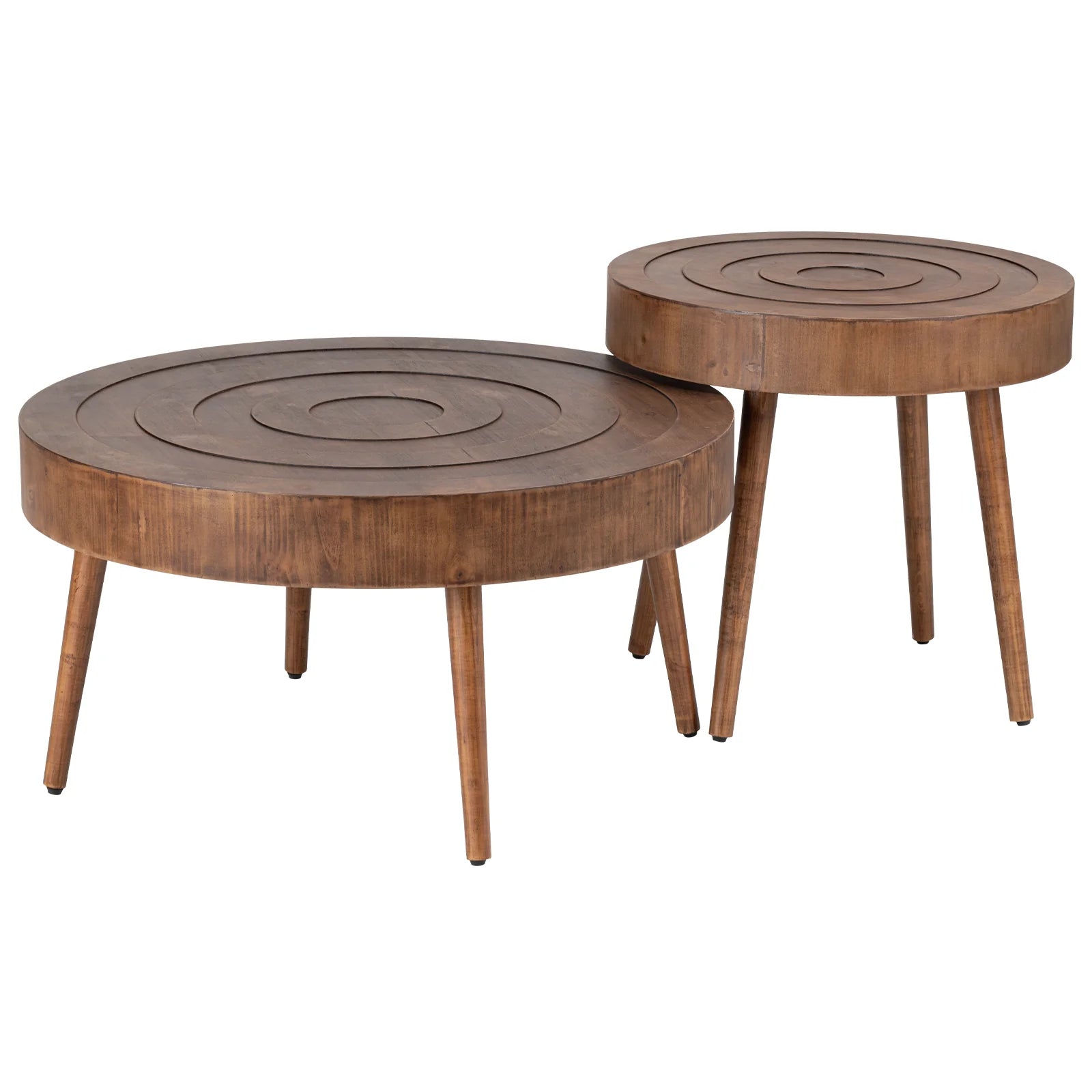 2-Piece Modern MDF Wood Nesting Coffee Table with Handcrafted Wood Ring Motif for Living Room