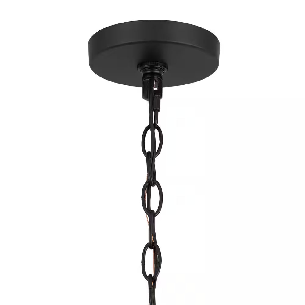 Summerpoint 120-Watt 2-Light Black Shaded Pendant Light with Natural Woven Shade, No Bulbs Included