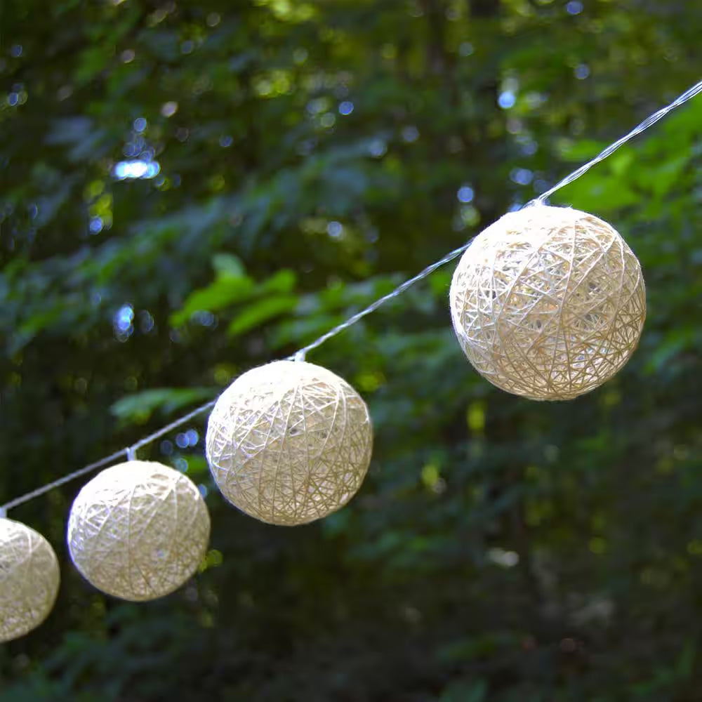 20-Light Warm White Solar Cotton Globe Lights (1-Pack)