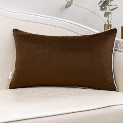 Coffee Brown Patchwork Velvet Lumbar Pillow Cover with Gold Striped Leather Cushion Case Modern Luxury Pillowcase for Sofa Couch Bedroom Living Room Home Decor,12"X20"