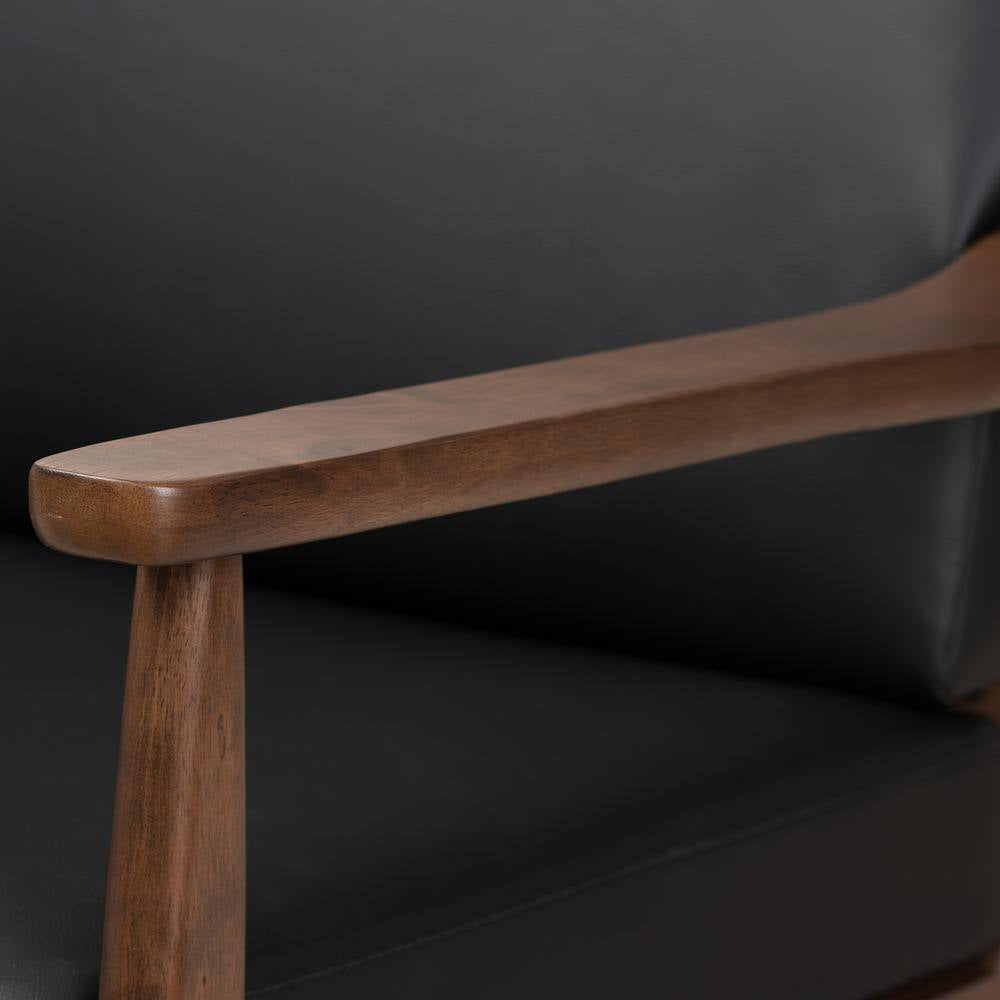 Venza 72.1 In. Black/Brown Faux Leather 4-Seater Bridgewater Sofa with Wood Frame