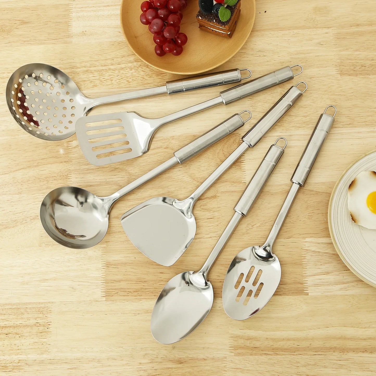 Ihvewuo 6 Pcs Cooking Utensils Set Stainless Steel Kitchen Utensil Set Heat Resistant Wok Utensils Set Versatile Kitchen Cooking Utensils Set for Home Kitchen Cooking