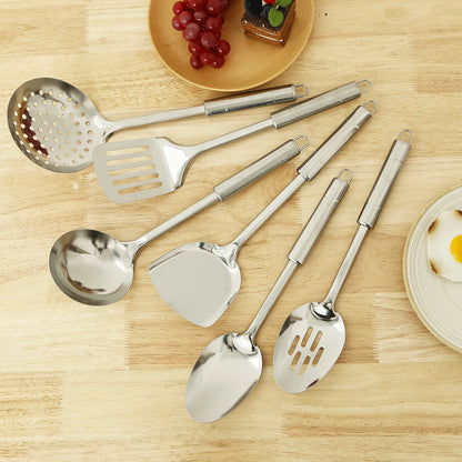 Ihvewuo 6 Pcs Cooking Utensils Set Stainless Steel Kitchen Utensil Set Heat Resistant Wok Utensils Set Versatile Kitchen Cooking Utensils Set for Home Kitchen Cooking