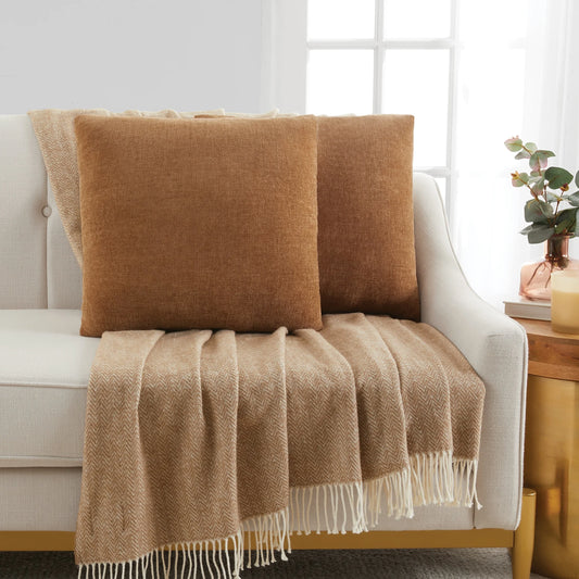 Solid Chenille Decorative Pillow Set, Brown, 18" X 18", 2 Pieces