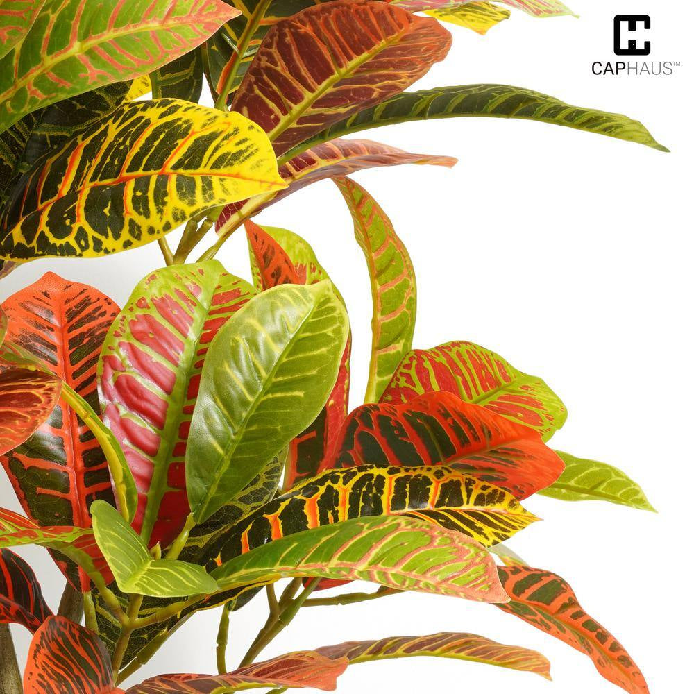 36 In. Artificial Topiary Croton Tree, UV Resistant Artificial Plants, Faux Trees in Pot W/Dried Moss
