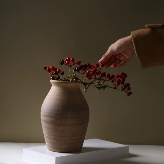 20.4CM High Ceramic Vase Retro Nostalgic Rough Clay Pottery Vases Vintage Handmade Style Home Decoration Dried Flowers