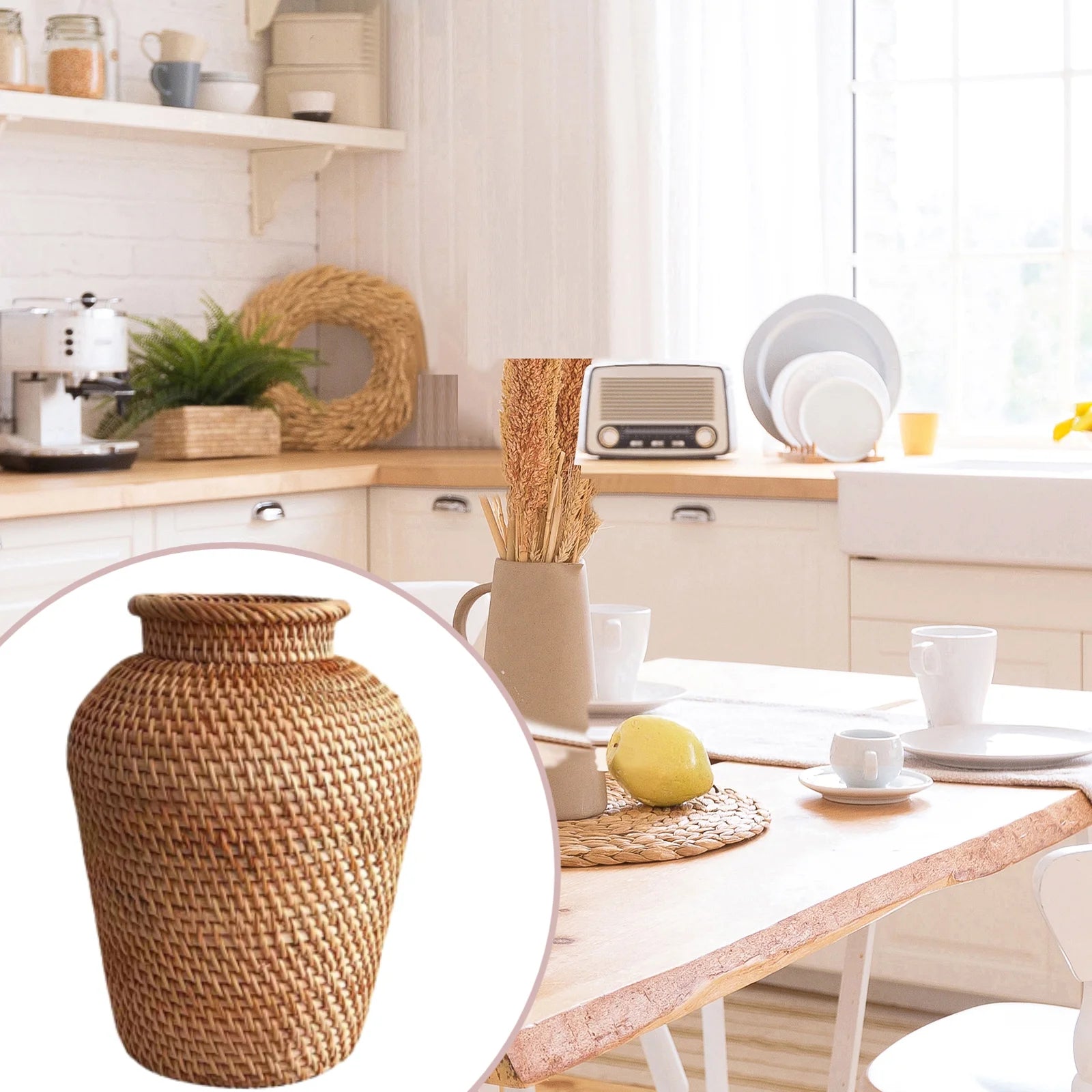 Rattan Vase Flower Pot Holder Plant Storage Wicker Vases Decor