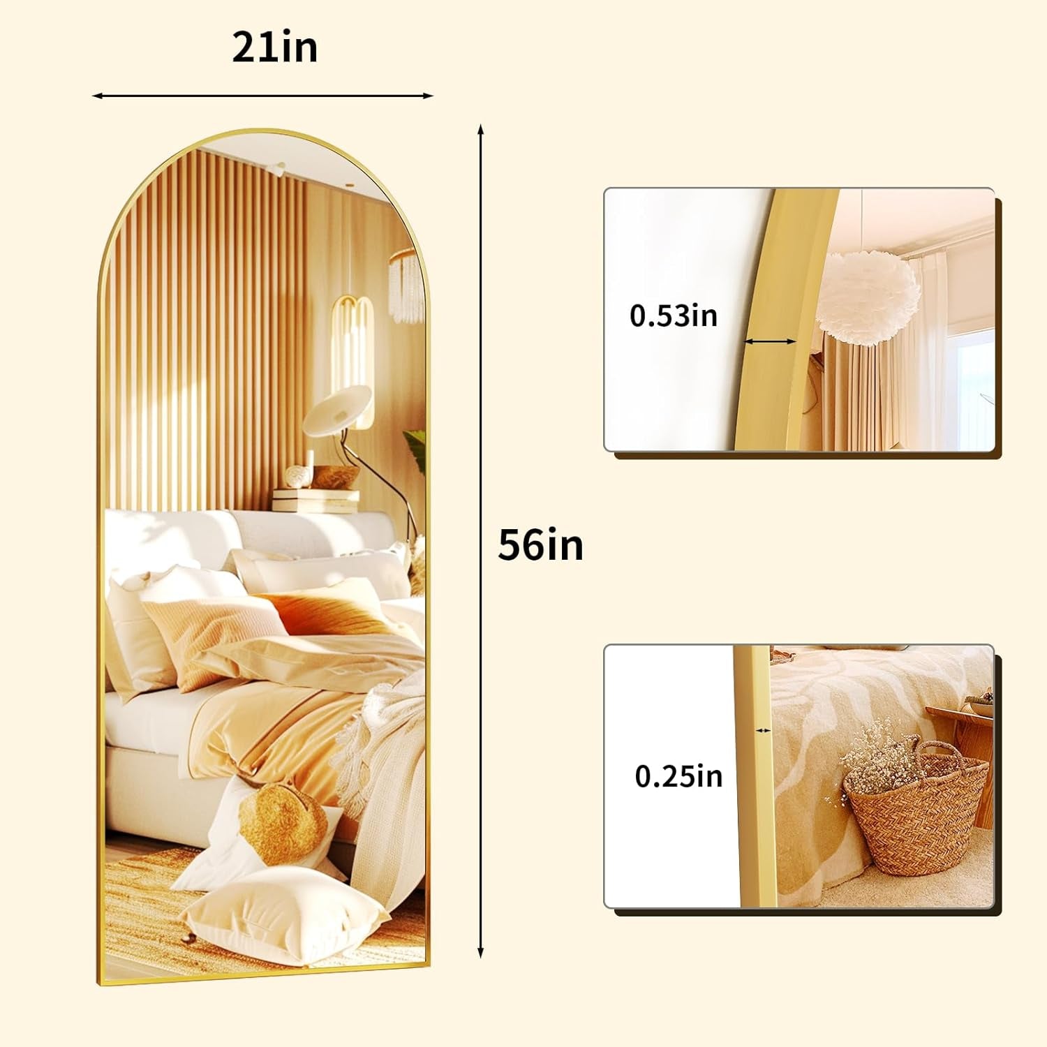 56" X21 Arched Full Length Mirror Floor Mirrors with Aluminum Alloy Frame Free-S