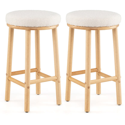27" Bar Stools Set of 2 Upholstered Barstools with Boucle Fabric Seats