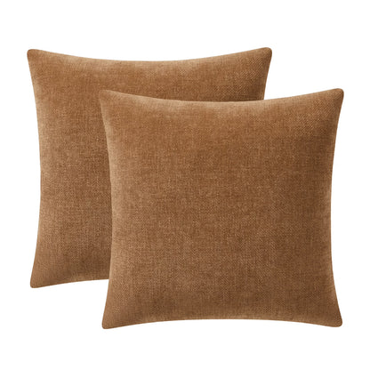 Solid Chenille Decorative Pillow Set, Brown, 18" X 18", 2 Pieces