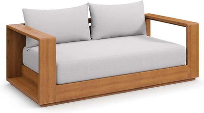 Tahoe Acacia Wood Outdoor Patio Loveseat in Natural Light Gray with Weather-Resistant Cushions - Ideal as a Patio Couch