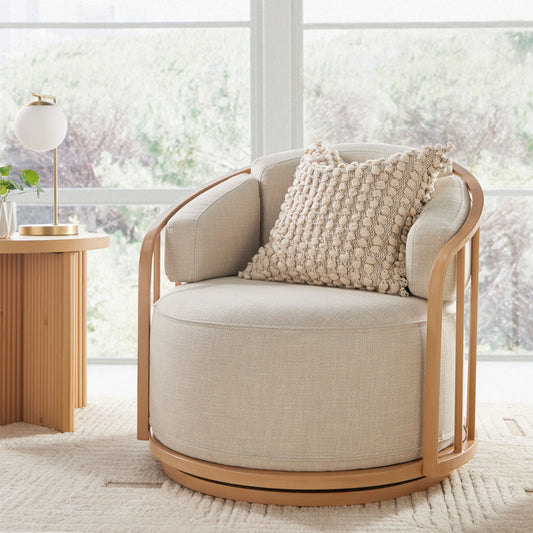 Lillian Swivel Birdcage Chair, Cream Linen
