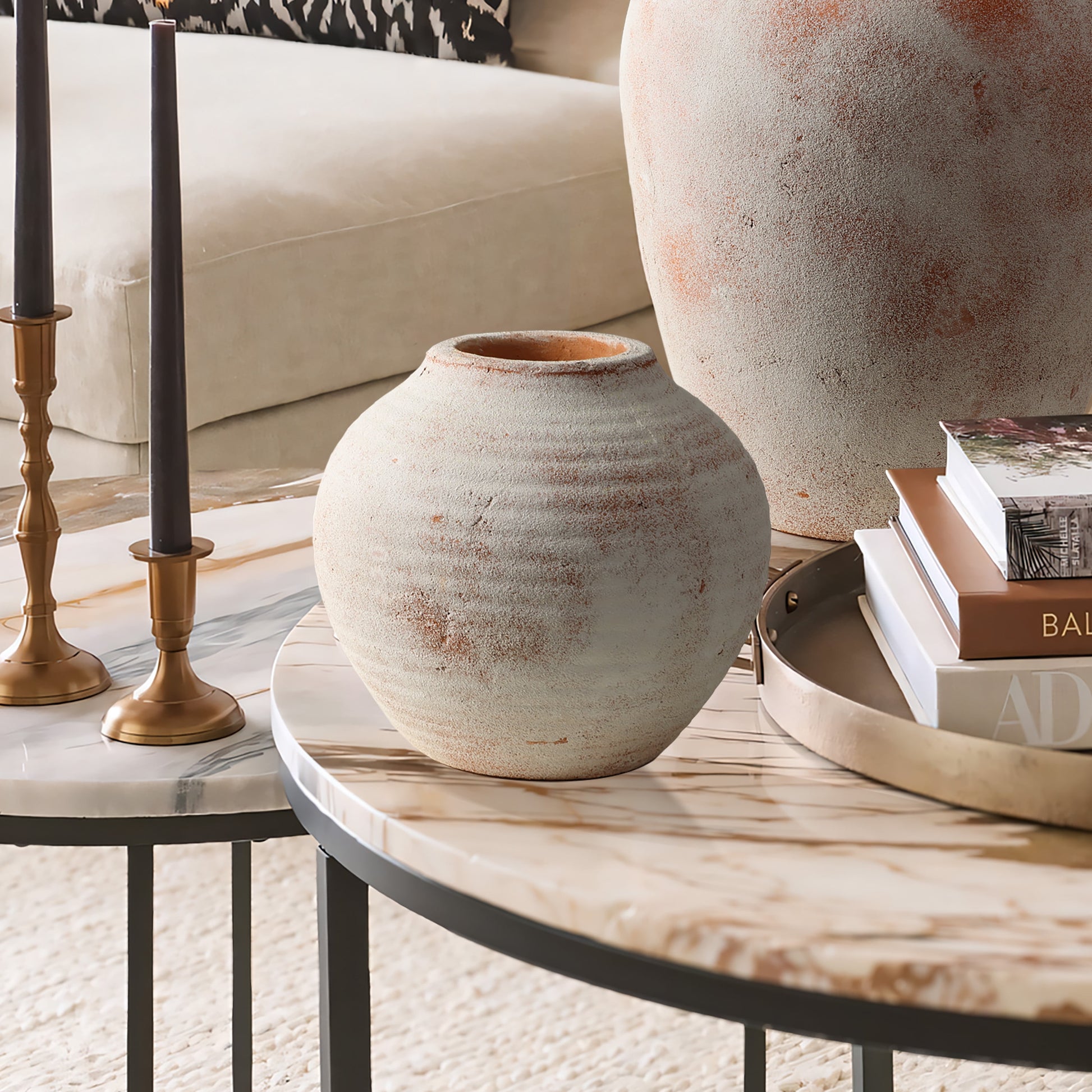 Marble Brown and White 7.5-Inch Tall Terracotta Vase