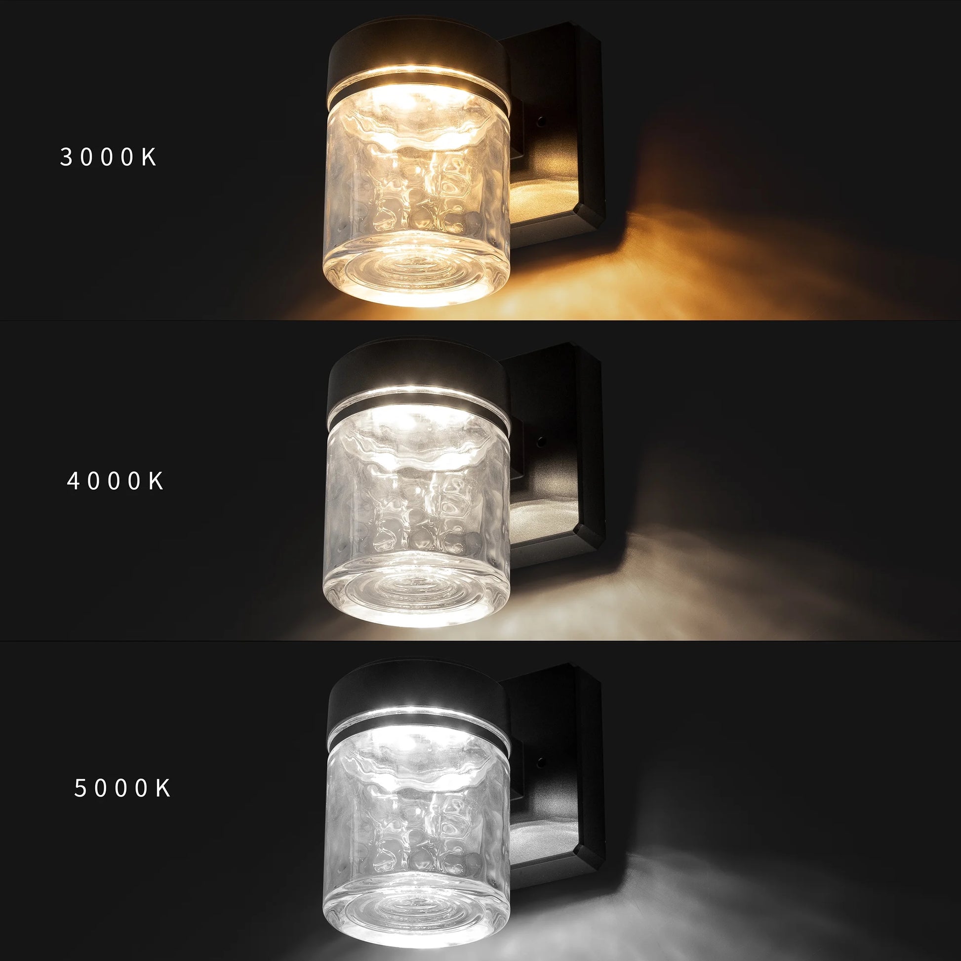 (2 Pack)  6" Outdoor Black Integrated LED Wall Light, Glass Shade, 110° Beam Angle, 140° Beam Spread