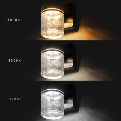 (2 Pack)  6" Outdoor Black Integrated LED Wall Light, Glass Shade, 110° Beam Angle, 140° Beam Spread