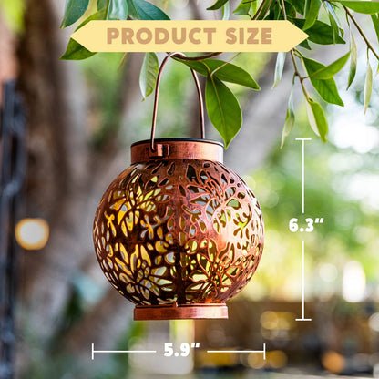 (2 Pack)  2 Pack Bronze Solar Outdoor Hanging Lanterns, Moroccan Lanterns, Metal Decorative Garden Lights