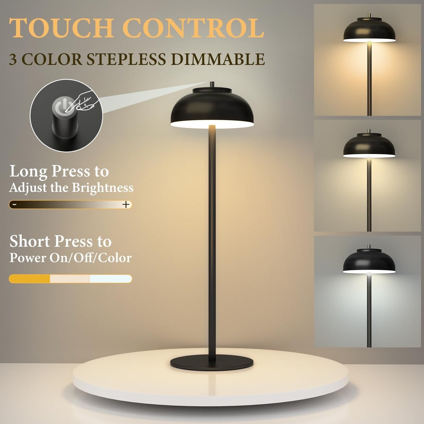 2 Pack Led Cordless Table Lamps Rechargeable,T