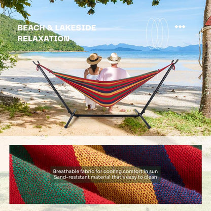 Double Hammock with Space Saving Steel Stand Heavy Duty 2 Person Standing Hammocks 450Lb Capacity for outside Garden Yard with Portable Carrying Bag
