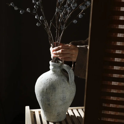 Retro and Nostalgic Handmade Ceramic Vases 25.5CM High Handmade Style Flower Vase Dried Flowers Decorative Home Decoration