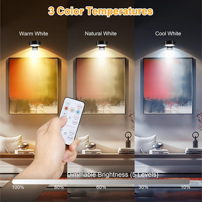 3-Pack Picture Lights for Wall, Rechargeable Battery Operated LED Painting Light