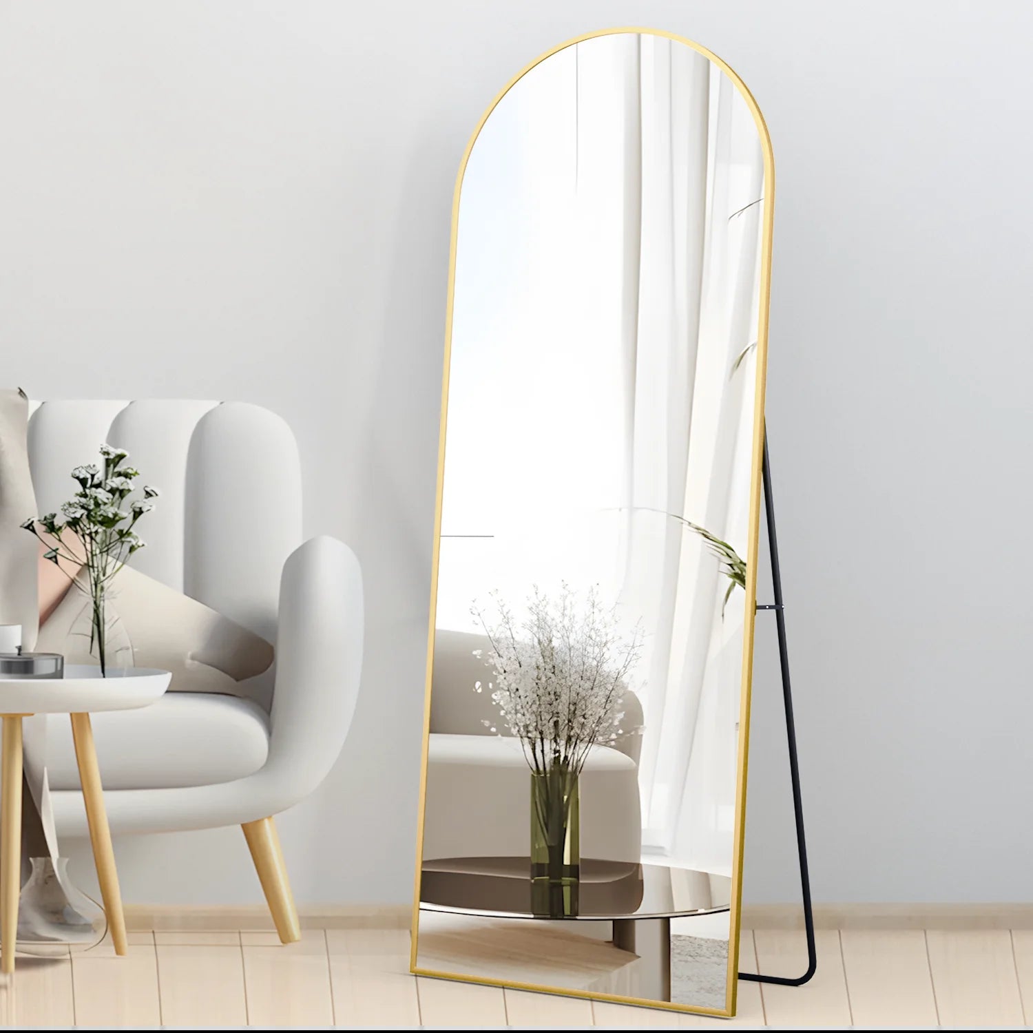 Full Length Mirror 64"X21" Arch Floor Mirror with Stand Arched Mirror Full Body Mirror Gold Standing Hanging or Leaning against Wall for Bedroom Entry